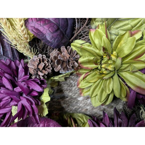 Purple Floral Leaf Twig 24" Pinecones Artificial Wreath Fall Autumn - Picture 8 of 11